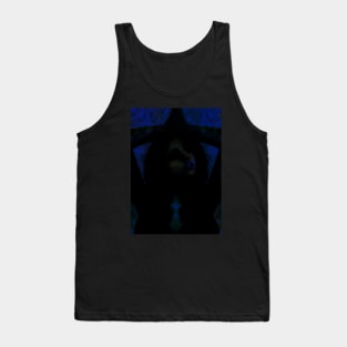 Portrait, digital collage, special processing. Beautiful but dark, like witch, woman. Tale. Dark and blue. Tank Top